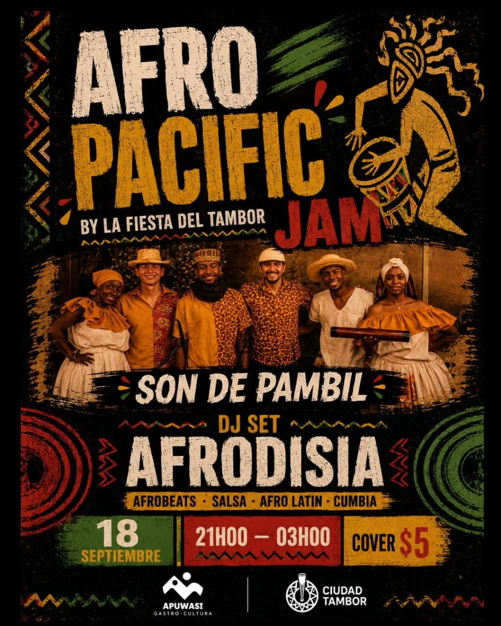 Flyer de Afro Pacific Jam By Fiesta Tambor