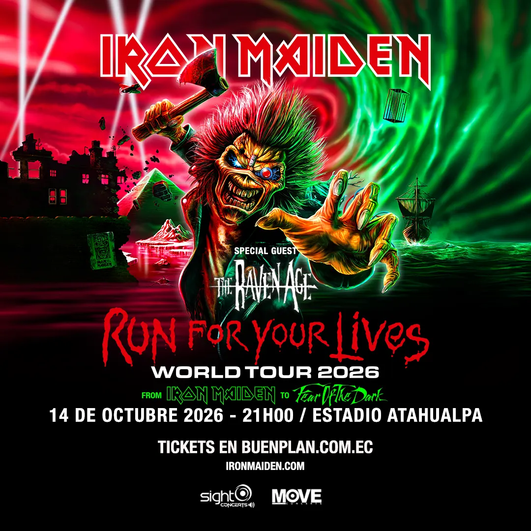 Flyer de Iron Maiden en Ecuador 2026 - Run For your Lives World Tour 2026
