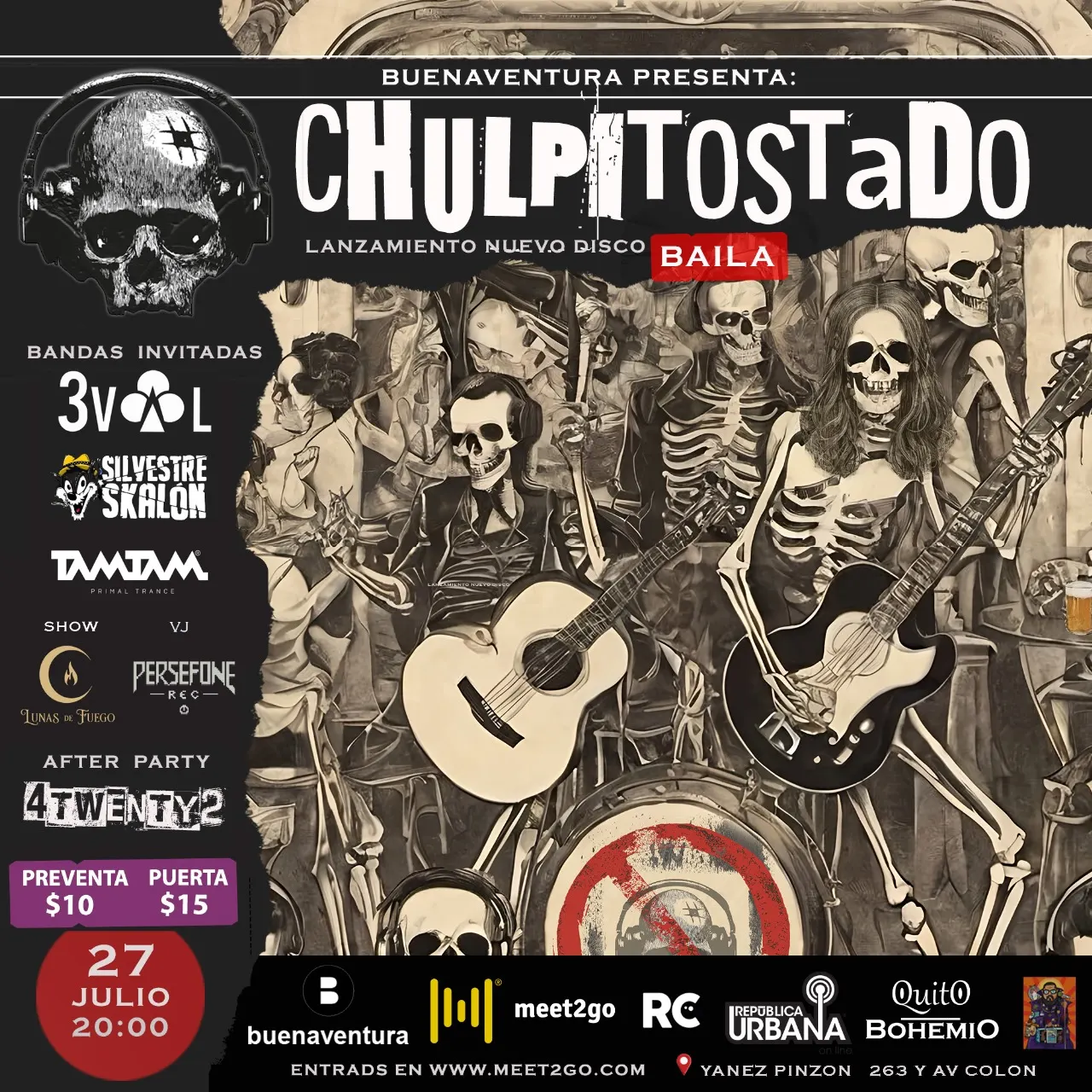 Flyer de Lanzamiento álbum "Baila" Chulpi Tostado.